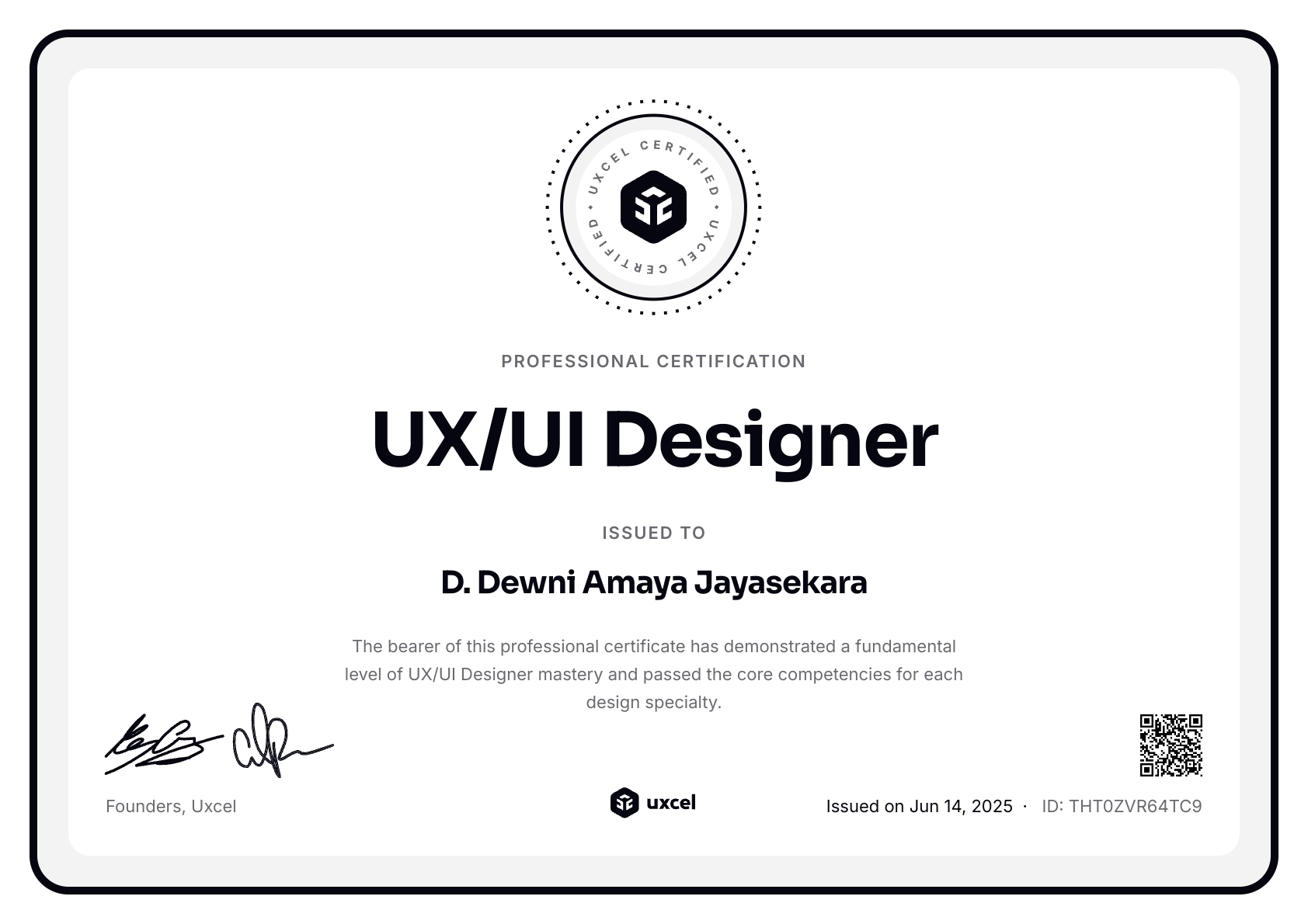 D. Dewni Amaya Jayasekara's certificate